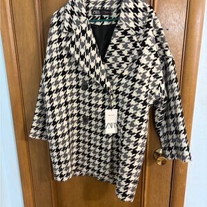ZARA Black & White Houndstooth Peacoat